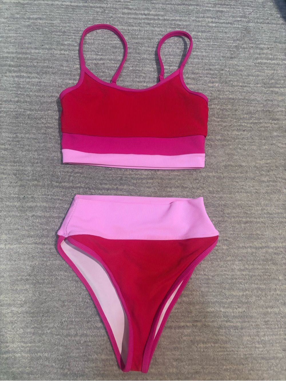 Beach Riot Pink & Red Ribbed Bikini